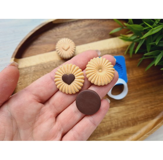 Silicone mold, Cookie, style 16, 2 elements, ~ Ø 2.7 cm, H:0.6 cm + cutter Ø 2.2 cm