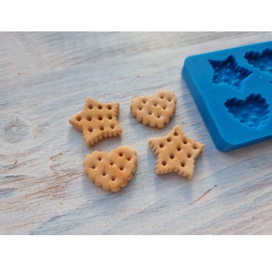 Silicone mold, Mini cookie set, style 7, 4 pcs., ~ 2-2. 2 cm (star, heart)