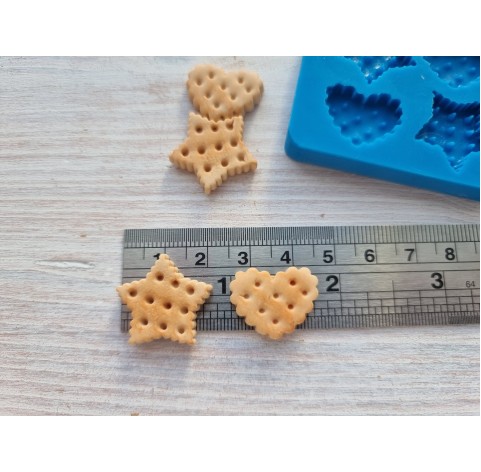 Silicone mold, Mini cookie set, style 7, 4 pcs., ~ 2-2. 2 cm (star, heart)