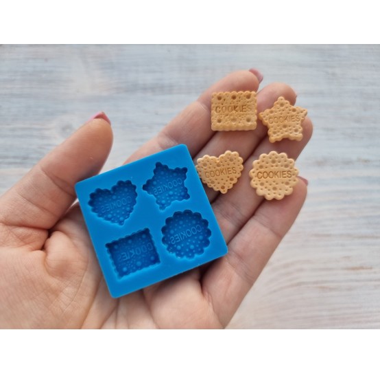 Silicone mold, Mini cookie set, style 8, 4 pcs., ~ 1.7-2 cm (star, heart, square, circle)