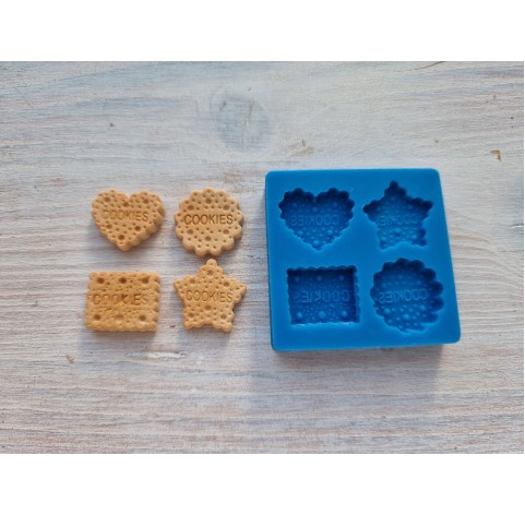 Silicone mold, Mini cookie set, style 8, 4 pcs., ~ 1.7-2 cm (star, heart, square, circle)