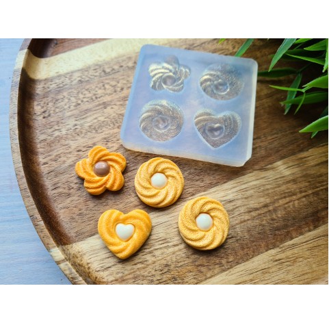 Silicone mold, Сookie set, style 11, 4 elements, ~ 2-2.2 cm, H:0.6 cm