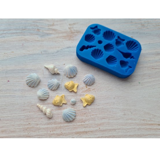 Silicone mold, Mini sea life set, style 3, 12 pcs., ~ 0.3-1.9 cm