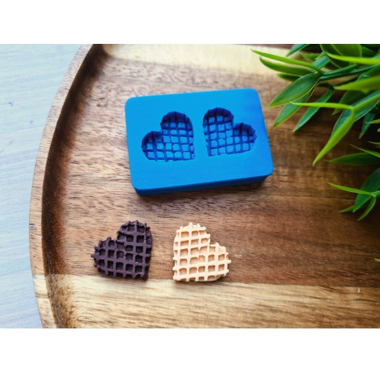 Silicone mold, Waffle, style 9, heart, 2 elements, ~ 2*2.2 cm, H:0.5 cm