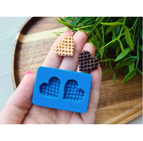 Silicone mold, Waffle, style 9, heart, 2 elements, ~ 2*2.2 cm, H:0.5 cm