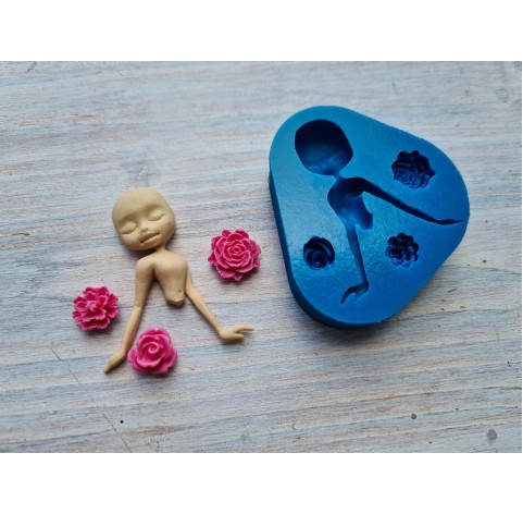 Silicone mold, Doll and flowers, ~ 3.3*3.9 cm, 1-1.3 cm, H:0.8 cm