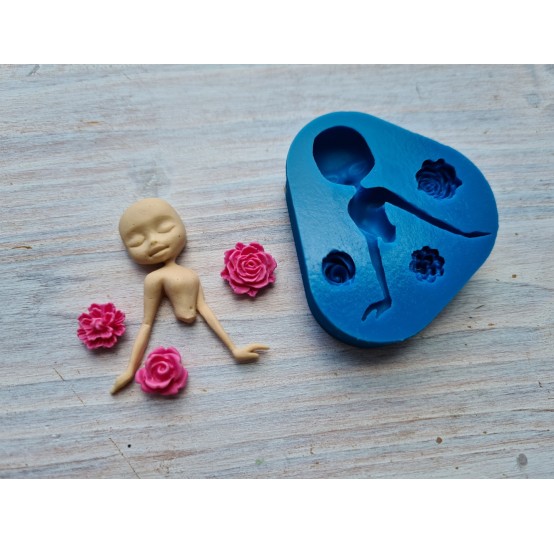 Silicone mold, Doll and flowers, ~ 4.2*3.5 cm, 1-1.3 cm