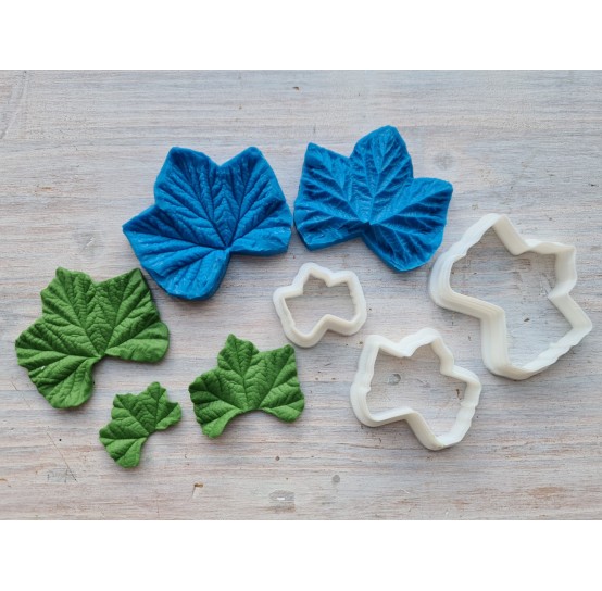 Silicone veiner, Cloudberry leaf, (mold size) ~ 4*4.5 cm + 3 cutters 3.5*4 cm, 2.6*2.9 cm, 1.6*1.9 cm, choose full set or individually