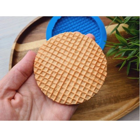 Silicone mold, Waffle, style 15, round, large, ~ Ø 8.3 cm, H:0.8 cm