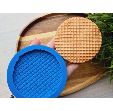 Silicone mold, Waffle, style 15, round, large, ~ Ø 8.3 cm, H:0.8 cm