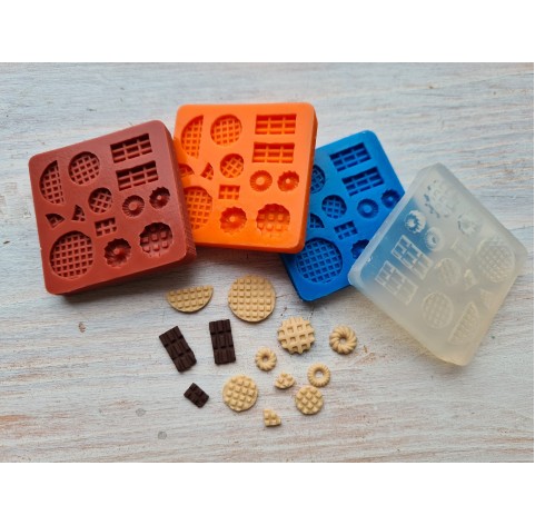 Silicone mold, Set of mini waffles, donuts and chocolate, 13 pcs., ~ 0.4-1.4 cm