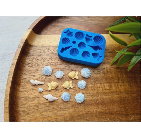 Silicone mold, Mini sea life set, style 5, 12 elements, ~ 0.3-1.4 cm, H:0.2-0.4 cm