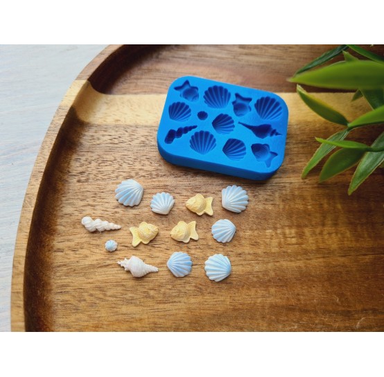 Silicone mold, Mini sea life set, style 6, 12 elements, ~ 0.3-1.4 cm, H:0.2-0.4 cm