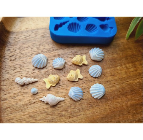 Silicone mold, Mini sea life set, style 5, 12 elements, ~ 0.3-1.4 cm, H:0.2-0.4 cm