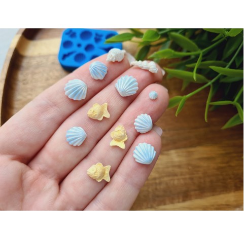 Silicone mold, Mini sea life set, style 5, 12 elements, ~ 0.3-1.4 cm, H:0.2-0.4 cm