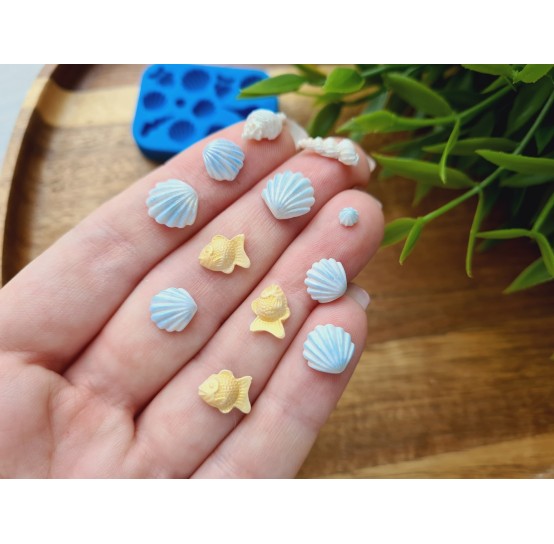 Silicone mold, Mini sea life set, style 6, 12 elements, ~ 0.3-1.4 cm, H:0.2-0.4 cm