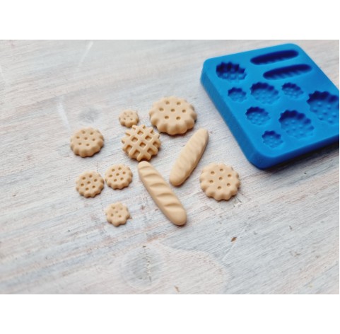 Silicone mold, Set of mini waffles, cookie and bread, 10 pcs., ~ 0.5-2 cm