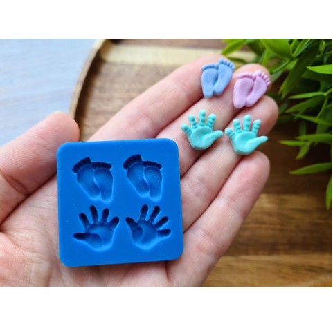 Silicone mold, Feet and hands, 4 elements, ~ 1.2*1.6 cm, 1.3*1.5 cm, H:0.3 cm