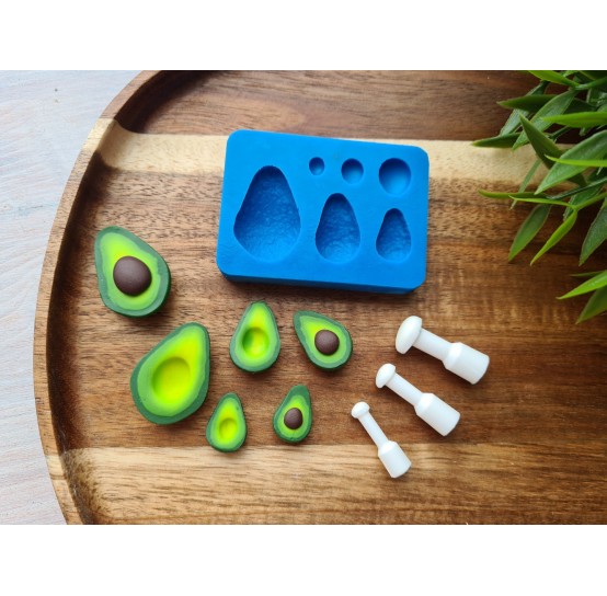 Silicone mold, Avocado, 6 elements, with tools, ~ 1.1-2.2*1.4-4.2 cm, 0.5-0.7*0.7-1.2 cm, H:0.6-0.8 cm