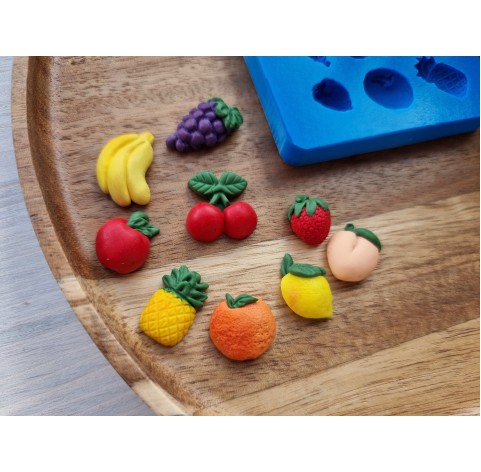 Silicone mold, Mini fruit set, 9 elements, ~ 1-2.3 cm, H:0.6-0.8 cm