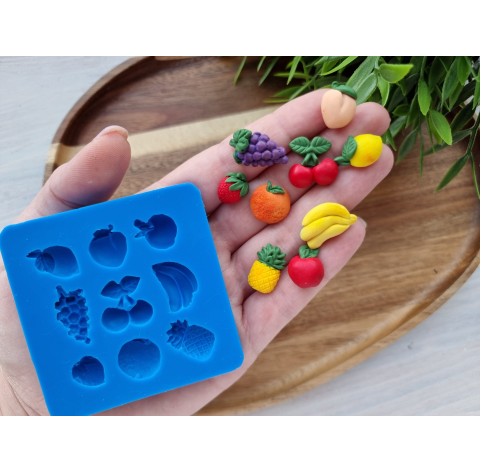 Silicone mold, Mini fruit set, 9 elements, ~ 1-2.3 cm, H:0.6-0.8 cm