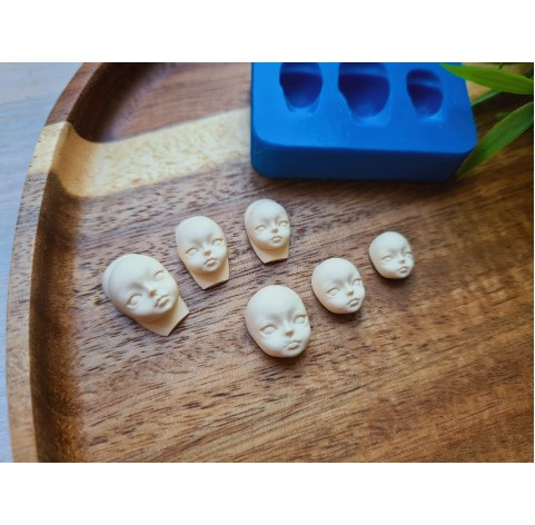 Silicone mold, Doll face, style 15, 3 elements, ~ 0.8-1.1*1-1.8 cm, H:0.5-0.8 cm