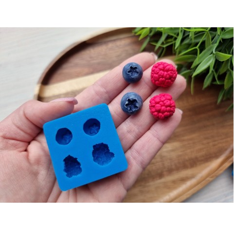 Silicone mold, Raspberry and blueberry, 4 elements, ~ Ø 1.4-1.9 cm, H:0.9-1.1 cm