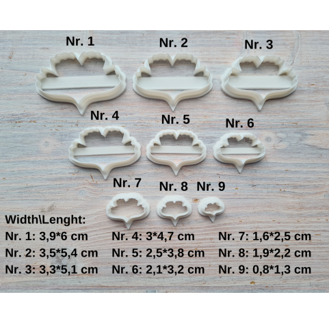 "Ginkgo leaf, style 1", set of 9 cutters, one clay cutter or FULL set