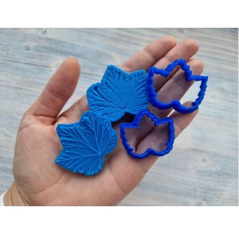 Currant leaf, silicone veiner and 2 cutters (3,7*2,9cm, 3,1*2,5 cm)
