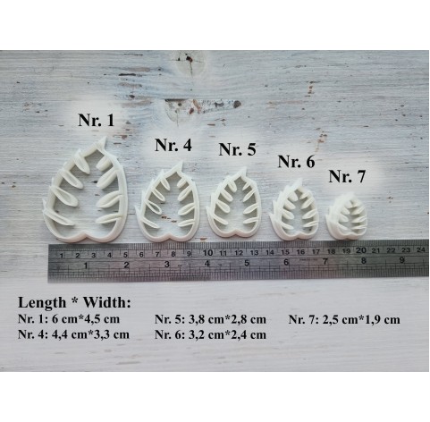 "Monstera leaf, style 1", set of 5 cutters, one clay cutter or FULL set