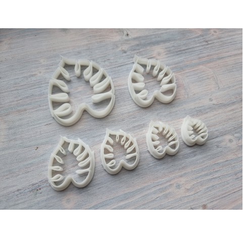 "Monstera leaf, style 2", set of 6 cutters, one clay cutter or FULL set