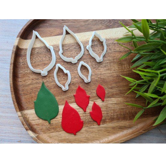 "Poinsettia leaf, realistic", set of 5 cutters, one clay cutter or FULL set