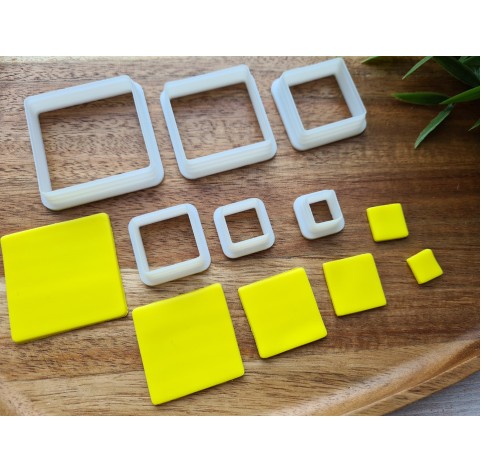 "Square, style 2, rounded edges", set of 6 cutters, one clay cutter or FULL set