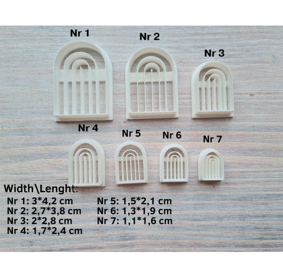 "Earring, style 3, arch", set of 7 cutters, one clay cutter or FULL set