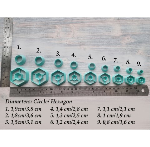 "Hexagon, 2 parts" one clay cutter or FULL set