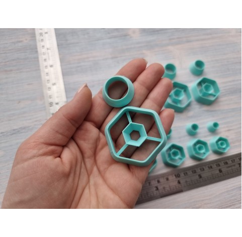 "Earring, style 6, hexagon, 2 parts", set of 9 cutters, one clay cutter or FULL set
