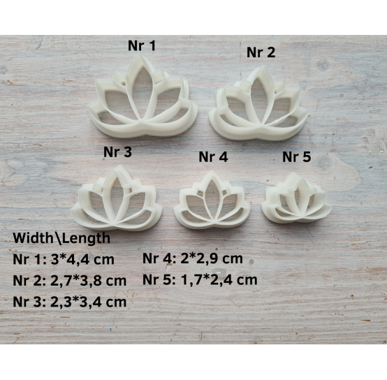 "Earring, style 7, lotus", set of 5 cutters, one clay cutter or FULL set
