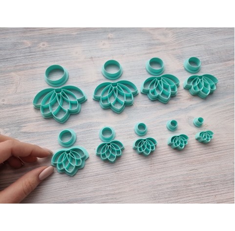 "Earring, style 8, lotus, 2 parts", set of 9 cutters, one clay cutter or FULL set