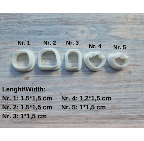 "Earring, style 15", set of 5 cutters, one clay cutter or FULL set