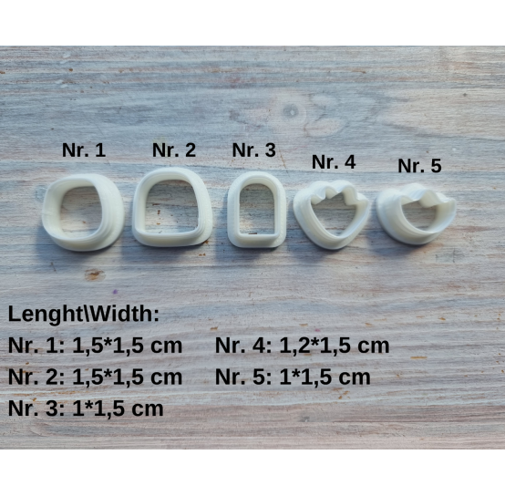 "Earring, style 15", set of 5 cutters, one clay cutter or FULL set