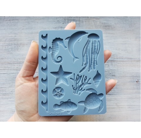 Sculpey silicone mold for plastic, "Sea Life", 9.5*12.4 cm + squeegee