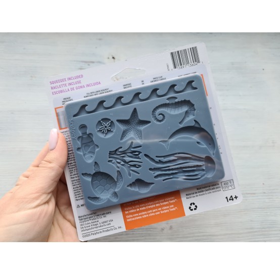 Sculpey silicone mold for plastic, "Sea Life", 9.5*12.4 cm + squeegee