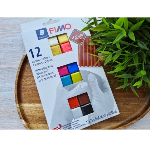 FIMO Leather, pack of 12 colors, 300g (10.58oz), oven-hardening polymer clay, STAEDTLER