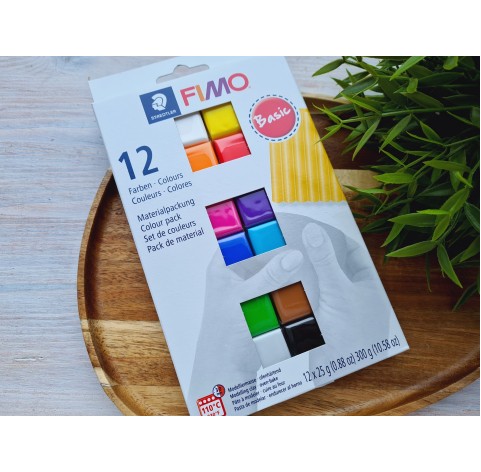 FIMO Basic, pack of 12 colors, 300g (10.58oz), oven-hardening polymer clay, STAEDTLER