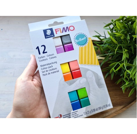 FIMO Brilliant pack of 12 colors, 300g (10.58oz), oven-hardening polymer clay, STAEDTLER