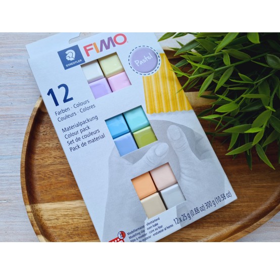 FIMO Pastel, pack of 12 colors, 300g (10.58oz), oven-hardening polymer clay, STAEDTLER