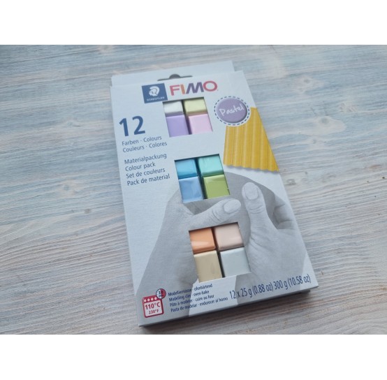 FIMO Soft/Effect oven-bake polymer clay, pack of 12 colours, pastel, 300 gr