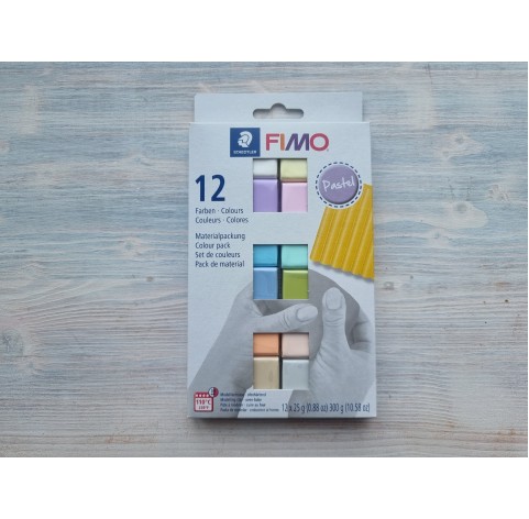 FIMO Pastel oven-bake polymer clay, pack of 12 colours, 300 gr