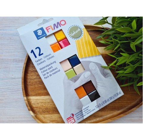 FIMO Natural, pack of 12 colors, 300g (10.58oz), oven-hardening polymer clay, STAEDTLER