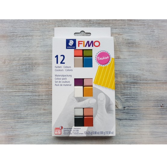 FIMO Fashion oven-bake polymer clay, pack of 12 colours, 300 gr